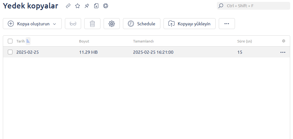 Yedekleme Yönetim Ekranı