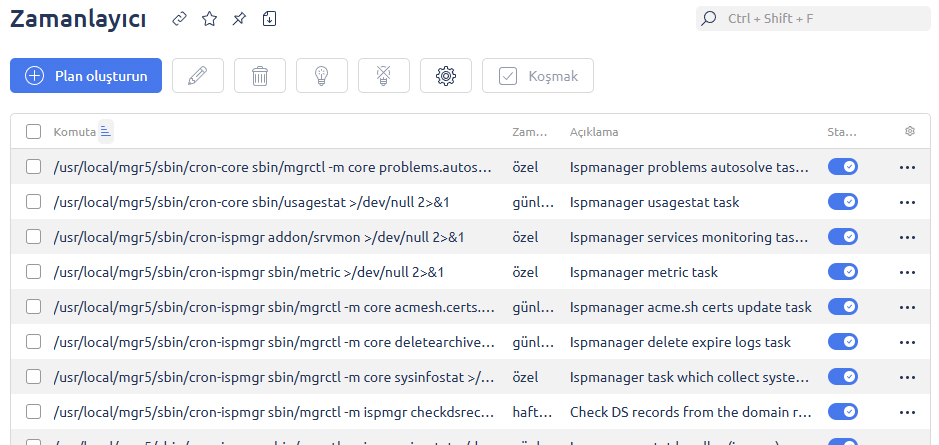 Zamanlanmış Görevler Ekranı