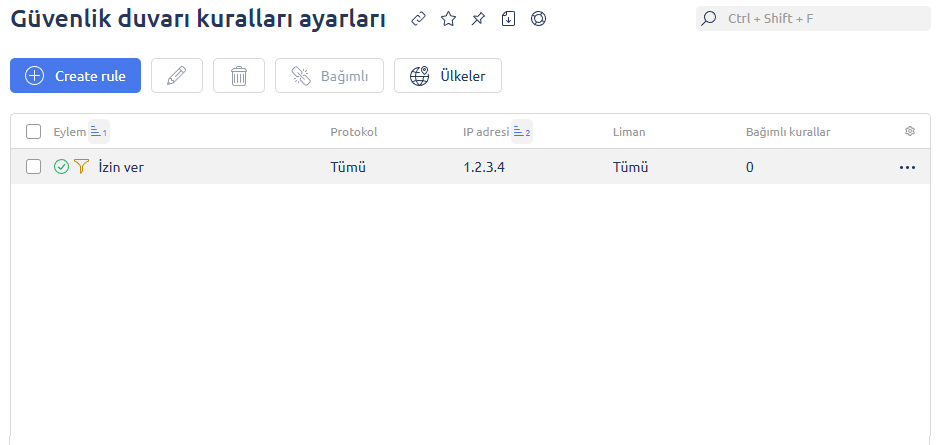 Firewall Kurallar Ekranı