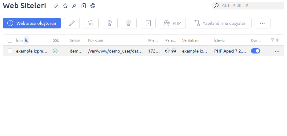İnternet Siteleri Yönetim Ekranı
