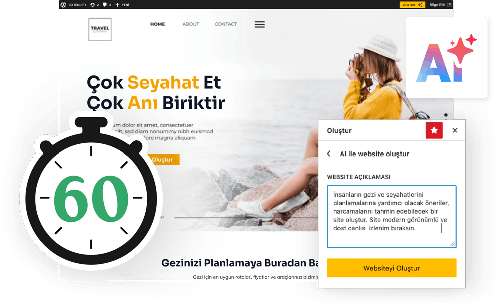 Niobe Hosting WordPress Yapay Zeka Asistanı ile ne kadar sürede web sitesi oluşturabilirim?
